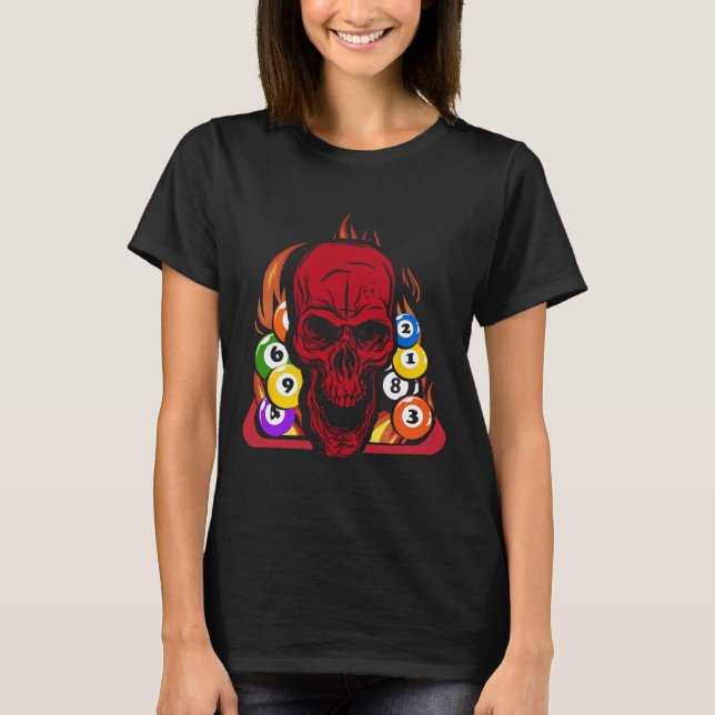 Skeleton Billiard Player Snooker Pool Billiard Rac T-Shirt (Front)