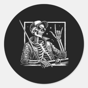 Skeleton Billiards Birthday Halloween Mens Womens Classic Round Sticker