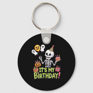 Skeleton Birthday Funny Happy Halloween Bday Boys Keychain