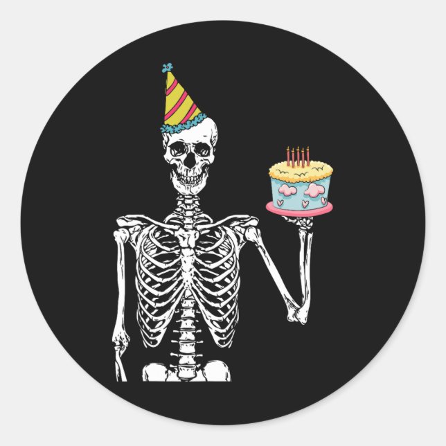 Skeleton Birthday Party Lazy Halloween Costume Fun Classic Round Sticker (Front)