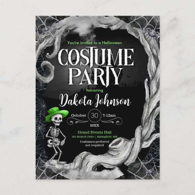 Skeleton Black Halloween Costume fête Invitation (Devant)