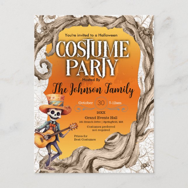 Skeleton Black Halloween Costume Party Invitation  (Front)