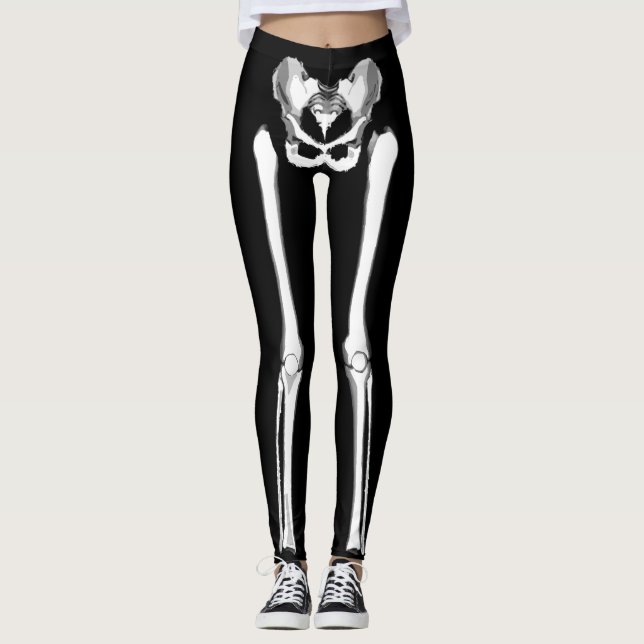 Skeleton Bones Black Halloween Leggings (Front)