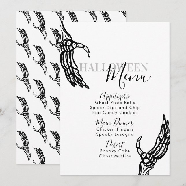 Skeleton Bones Hand Halloween Birthday Party Menu (Front/Back)