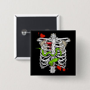 Skeleton Bones Ribcage Snake and Blood Splats 2 Inch Square Button