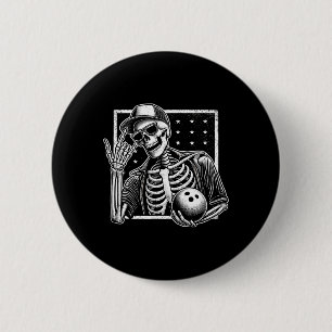 Skeleton Bowling Player Birthday Halloween Mens Wo 2 Inch Round Button
