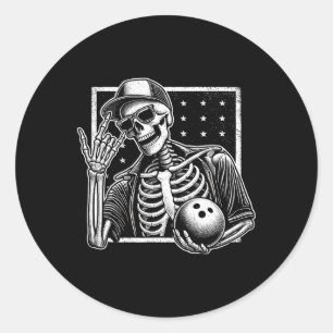 Skeleton Bowling Player Birthday Halloween Mens Wo Classic Round Sticker