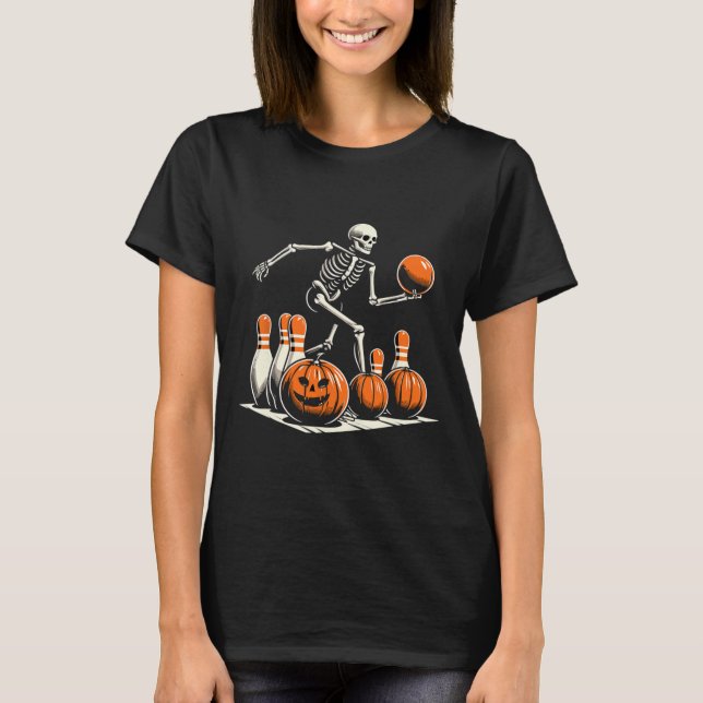Skeleton Bowling Player Funny Bowler Halloween  T-Shirt (Front)