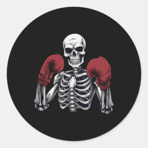 Skeleton Boxer Boxing Kickboxing Halloween Martial Classic Round Sticker
