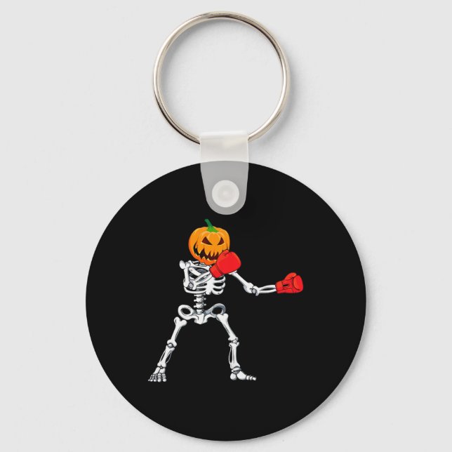 Skeleton Boxing Halloween Pumpkin Kickboxing Mma  Keychain (Front)