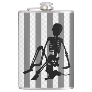 skeleton Boy and his pet cat silhouette art Hip Flask