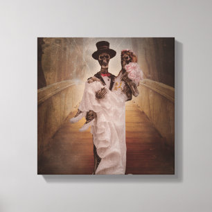 skeleton bride and groom canvas art