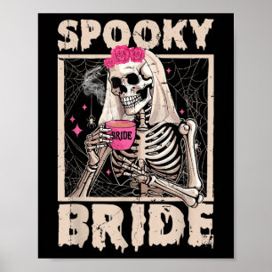 Skeleton Bride Drinking Coffee Wedding Halloween C Poster