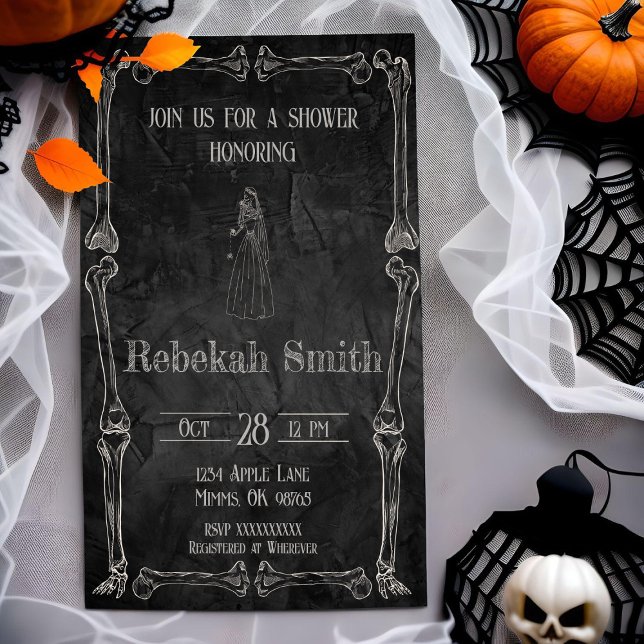 Skeleton Bride Halloween Bridal Shower Invite (Creator Uploaded)