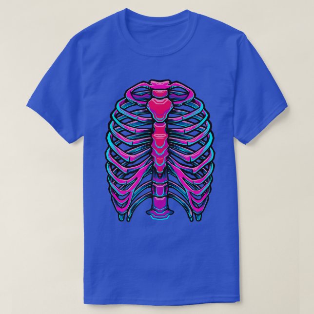 Skeleton Bright Pink Blue Cyber Design  T-Shirt (Design Front)