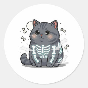 Skeleton Brit – British Shorthair Cat Spooky Classic Round Sticker