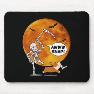 Skeleton Broken Leg Halloween Corgi Reaper Scythe  Mouse Pad