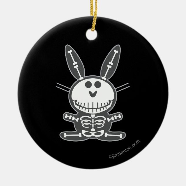 Skeleton Bunny Ceramic Ornament (Front)