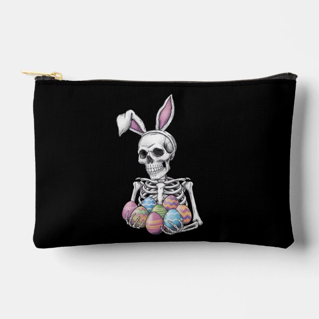 Skeleton Bunny Holding Easter Eggs Funny Rabbit Accessory Pouch (Front)
