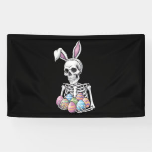 Skeleton Bunny Holding Easter Eggs Funny Rabbit Banner