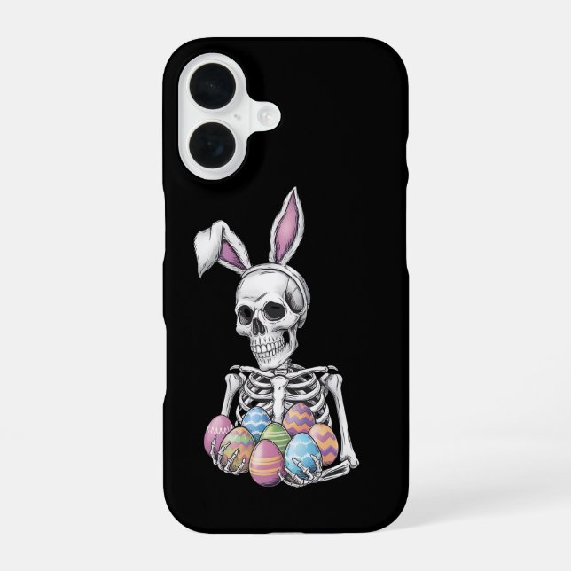 Skeleton Bunny Holding Easter Eggs Funny Rabbit iPhone 16 Case (Back)