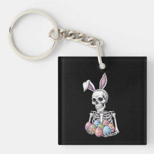 Skeleton Bunny Holding Easter Eggs Funny Rabbit Keychain