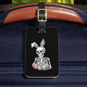 Skeleton Bunny Holding Easter Eggs Funny Rabbit Luggage Tag