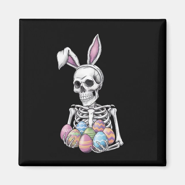Skeleton Bunny Holding Easter Eggs Funny Rabbit Magnet (Front)