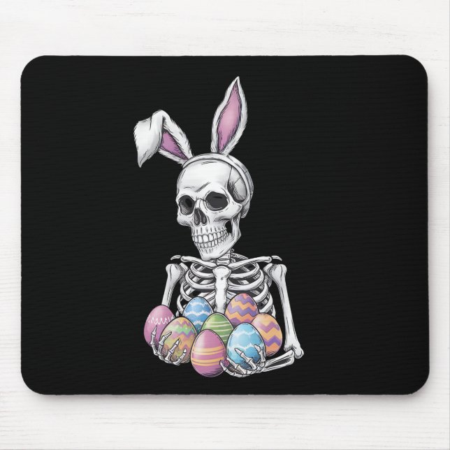 Skeleton Bunny Holding Easter Eggs Funny Rabbit Mouse Pad (Front)