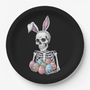 Skeleton Bunny Holding Easter Eggs Funny Rabbit Paper Plate