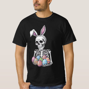 Skeleton Bunny Holding Easter Eggs Funny Rabbit T-Shirt