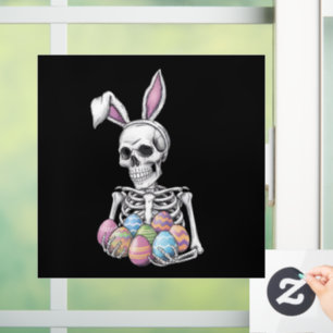Skeleton Bunny Holding Easter Eggs Funny Rabbit Window Cling