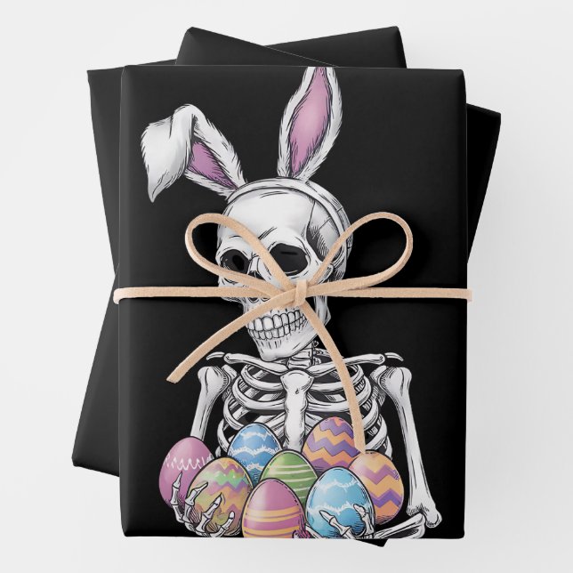 Skeleton Bunny Holding Easter Eggs Funny Rabbit Wrapping Paper Sheet (In situ)