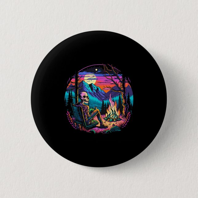 Skeleton Camping Halloween Costume Bones Camp Camp 2 Inch Round Button (Front)
