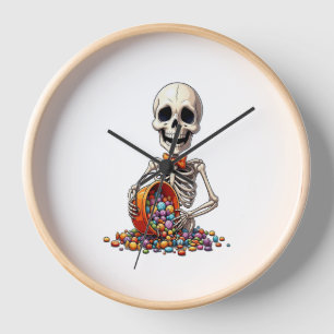 Skeleton Candy Bowl Halloween Clock