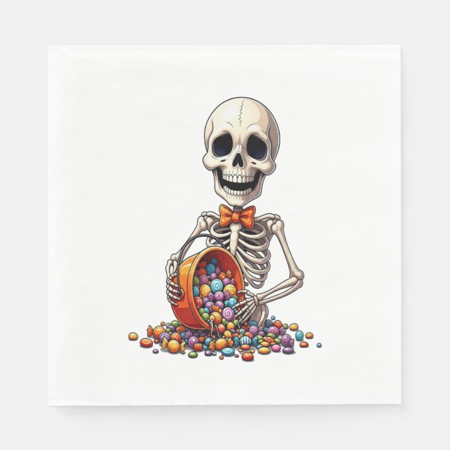 Skeleton Candy Bowl Halloween Napkin (Front)