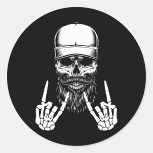 Skeleton Cap Skater Cool Halloween Punk Rock  Classic Round Sticker