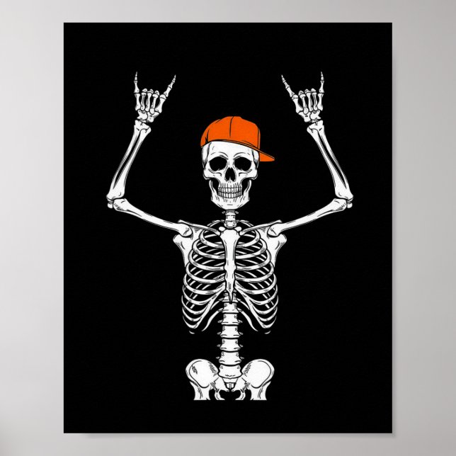 Skeleton Cap Skater Cool Halloween Punk Rock Men B Poster (Front)