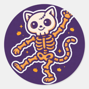 Skeleton Cat Dance Halloween Classic Round Sticker