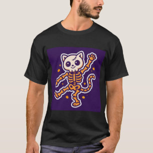 Skeleton Cat Dance Halloween T-Shirt