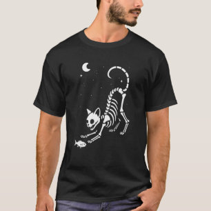 Skeleton Cat Fish Moon Halloween Mom Dad Kids T-Shirt