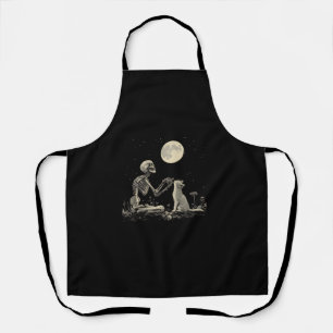 Skeleton Cat Full Moon Mystic Gothic Dark Art Aest Apron
