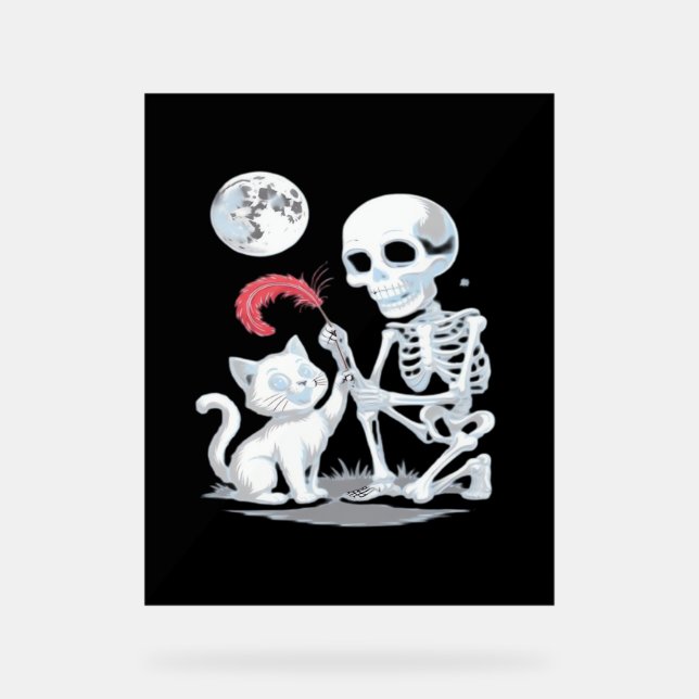 Skeleton Cat Halloween Funny Cute Spooky Essential Acrylic Sign (Front)