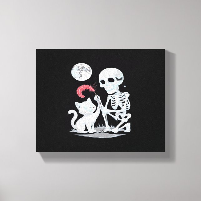 Skeleton Cat Halloween Funny Cute Spooky Essential Canvas Print (Front)