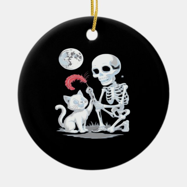 Skeleton Cat Halloween Funny Cute Spooky Essential Ceramic Ornament (Front)
