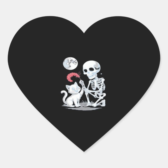 Skeleton Cat Halloween Funny Cute Spooky Essential Heart Sticker (Front)