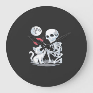 Skeleton Cat Halloween Funny Cute Spooky Essential Large Clock