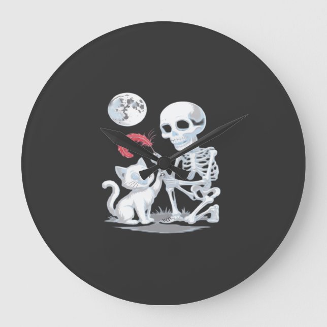 Skeleton Cat Halloween Funny Cute Spooky Essential Large Clock (Front)