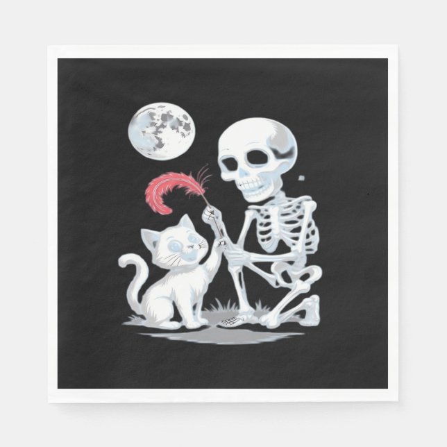 Skeleton Cat Halloween Funny Cute Spooky Essential Napkin (Front)