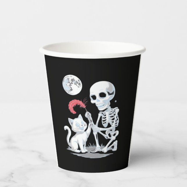Skeleton Cat Halloween Funny Cute Spooky Essential Paper Cups (Front)